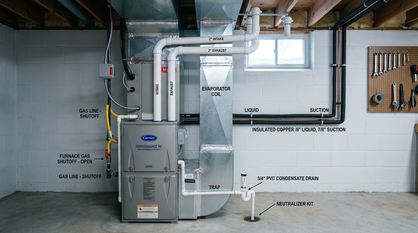 Newly installed high-efficiency furnace in a Boyd, WI home basement Newly installed high-efficiency furnace in a Boyd, WI home basement